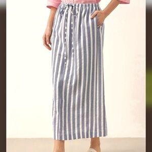 Lintico Elise Linen Cotton Striped Maxi Skirt Drawstring Nautical Size Medium
